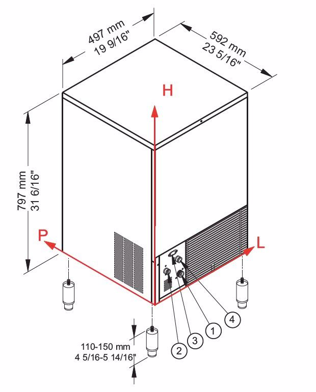Witech Select ijsblokjesmachine machine luchtgekoeld, bunker 25kg., 48kg/24u, afm; 497x592x797 mm  (bxdxh) - Afbeelding 3