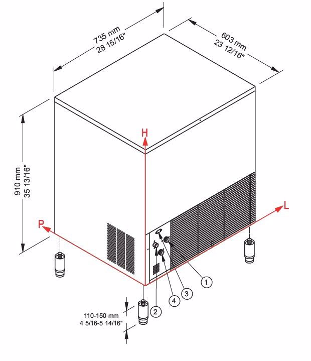 Witech Select ijsblokjesmachine machine luchtgekoeld, bunker 40kg., 80kg/24u, afm;    735x603x910 mm(bxdxh) - Afbeelding 3