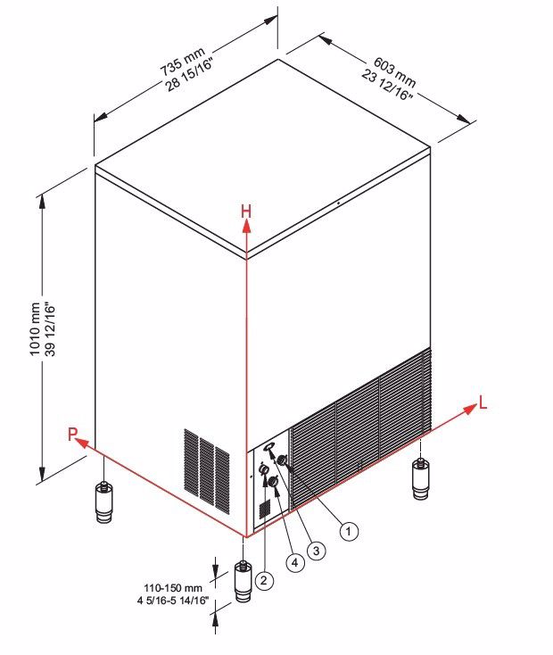 Witech Select ijsblokjesmachine machine luchtgekoeld, bunker 55kg., 95kg/24u, afm;  735x603x1.010 mmbxdxh) - Afbeelding 3