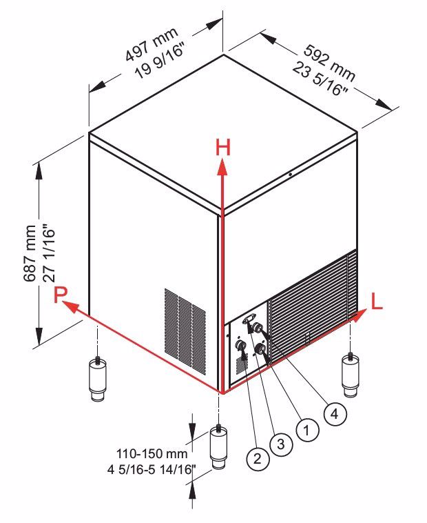 Witech Select ijsblokjesmachine machine luchtgekoeld, bunker 16kg., 42kg/24u, afm;  497x592x687 mm (bxdxh) - Afbeelding 2