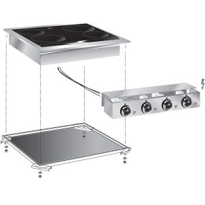 Witech drop-in elektrische keramische kookplaten, 60 cm 4 zones, met aansluitblok